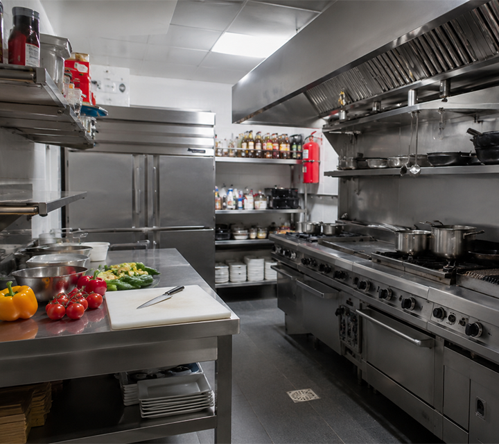 Modern commercial stainless steel kitchen
