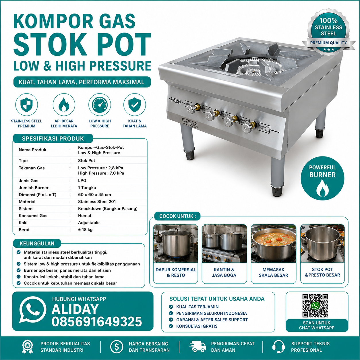 Kompor Gas Stok Pot Low & High Pressure